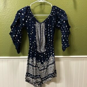 Navy Blue Floral Romper